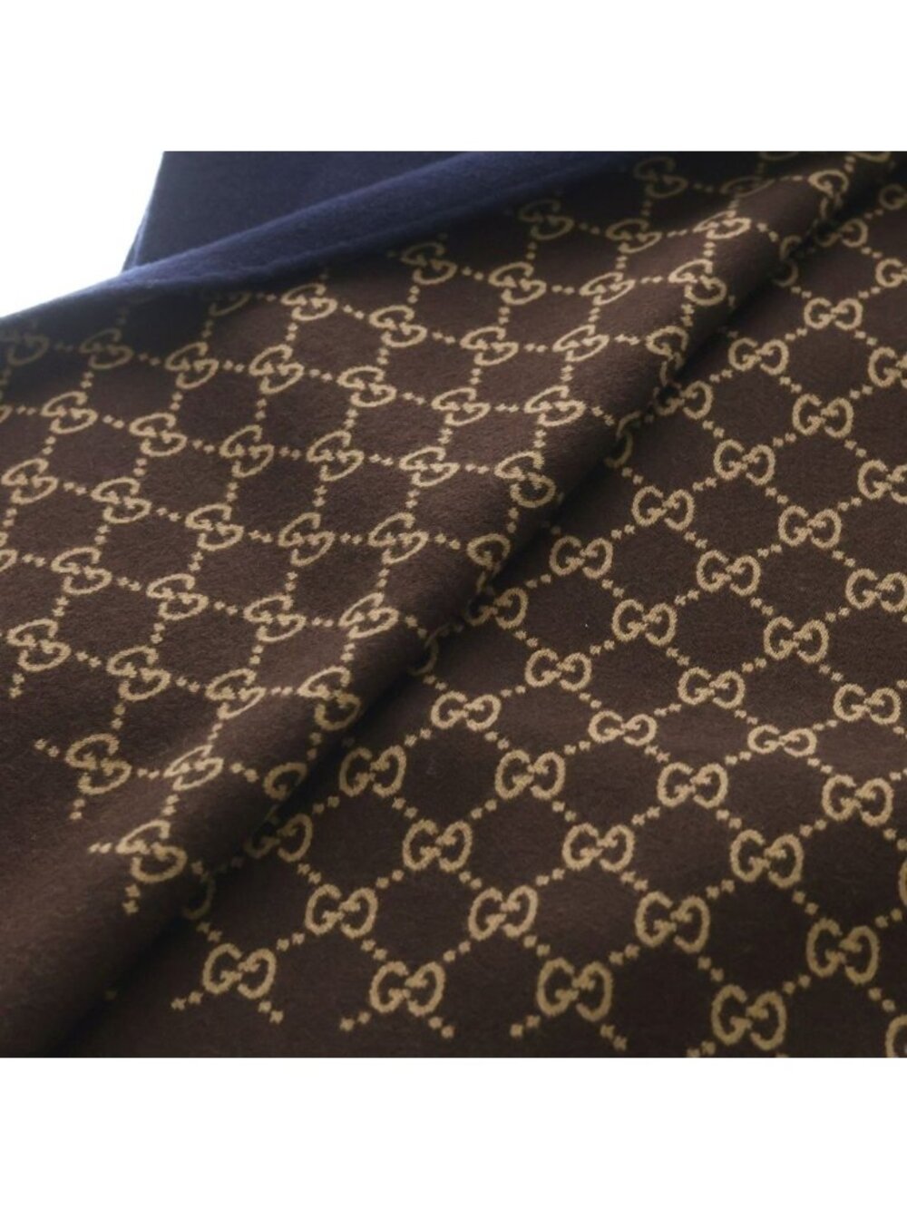 Gucci GG Pattern Reversible Wool Scarf Navy Brown - Picture 5 of 6